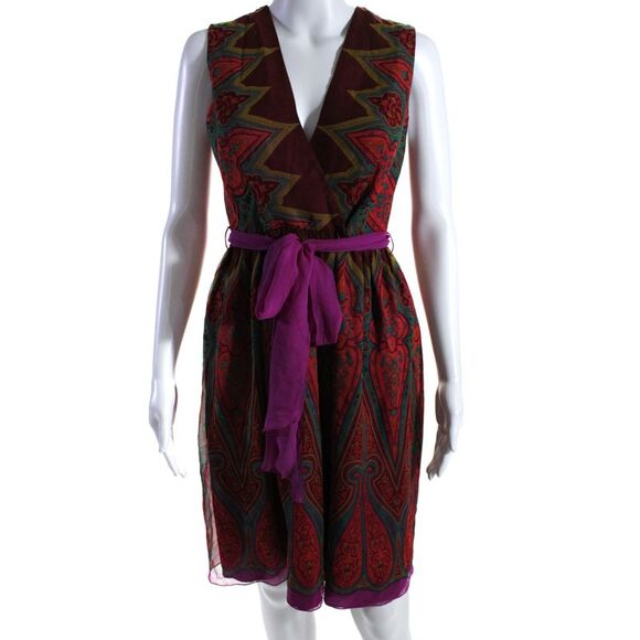 Anthropologie Womens Silk Abstract Print Buttoned Tied Wrap Dress Purple Size 4 - Picture 1 of 5